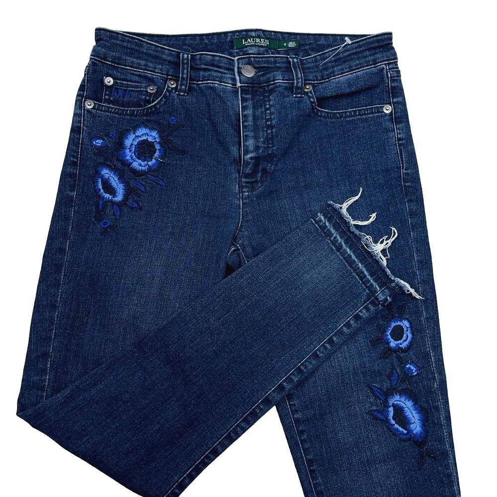 Lauren Ralph Lauren Jeans Women 2 Skinny Fir Dark Wash Embroidered Ladies LRL